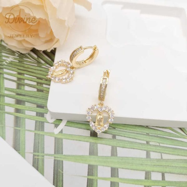 2022 Luxury Earrings Women Hoop Brass Crystal Rhinestone Rainbow Colors Zircon Virgin Mary Pendant Earrings