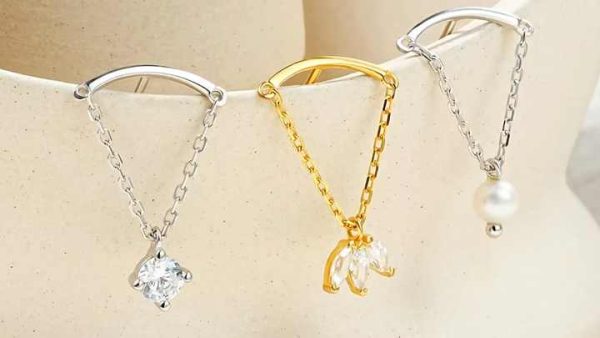 925 Sterling Silver Gold Plated Crystal Rhinestone Dangle Chain Earrings for Women Fashion Jewelry