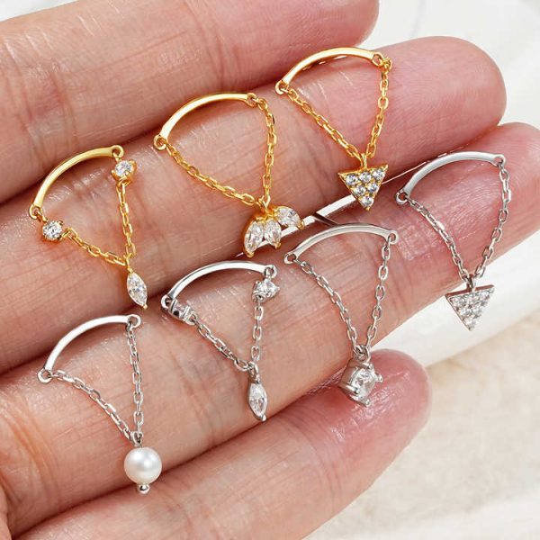 Luxury Shining Crystal Round Square Zircon Dangle Chain Earrings 925 Silver Chain Earring Gold Plated Jewelry