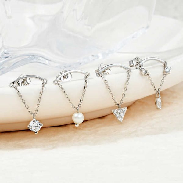 Luxury Shining Crystal Round Square Zircon Dangle Chain Earrings 925 Silver Chain Earring Gold Plated Jewelry