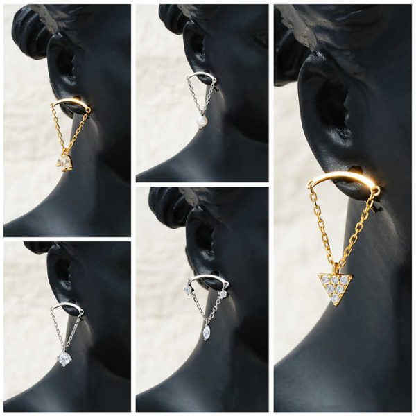 Luxury Shining Crystal Round Square Zircon Dangle Chain Earrings 925 Silver Chain Earring Gold Plated Jewelry