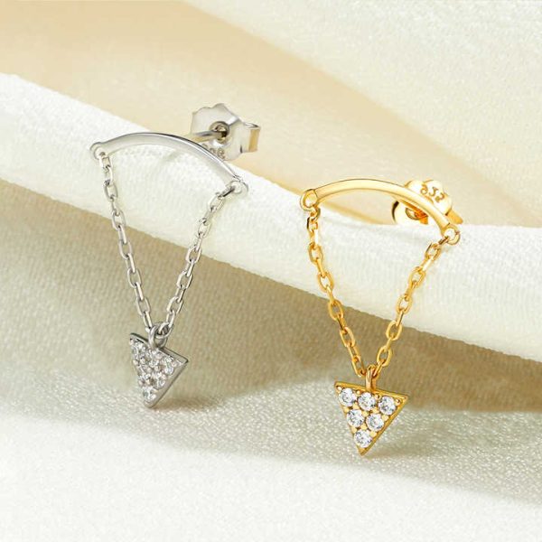 Luxury Shining Crystal Round Square Zircon Dangle Chain Earrings 925 Silver Chain Earring Gold Plated Jewelry