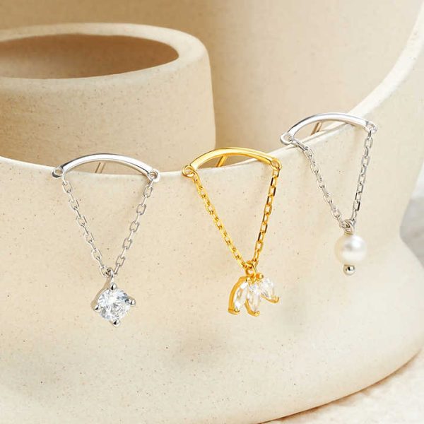 Luxury Shining Crystal Round Square Zircon Dangle Chain Earrings 925 Silver Chain Earring Gold Plated Jewelry