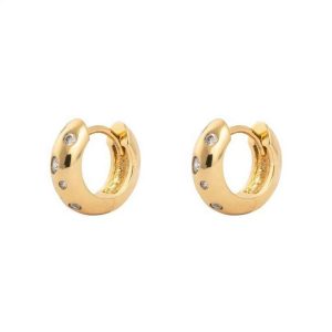 Gemnel Multi Crystal Gold Huggie 925 Silver Thick Hoops Hypoallergenic Earrings