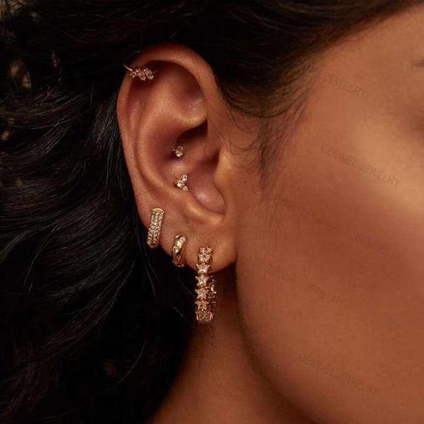 Gemnel Multi Crystal Gold Huggie 925 Silver Thick Hoops Hypoallergenic Earrings