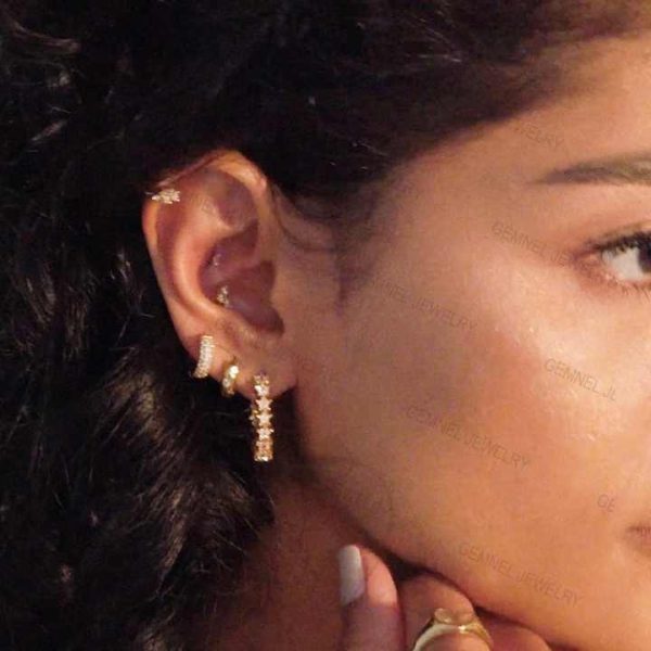 Gemnel Multi Crystal Gold Huggie 925 Silver Thick Hoops Hypoallergenic Earrings