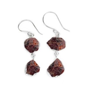 Handmade Gold-Plated 925 Sterling Silver Drop Earrings with Natural Garnet Gemstone for Women Men Party Gift Ethnic Design