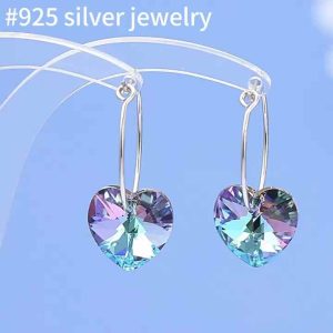 925 Sterling Silver Heart Crystal Stud Earrings for Women - 15mm 22mm Trendy Jewelry Gift