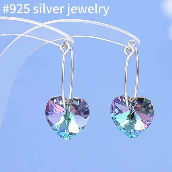 925 Sterling Silver Heart Crystal Stud Earrings for Women - 15mm 22mm Trendy Jewelry Gift