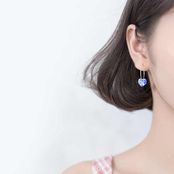 Wholesale 925 Sterling Silver 15mm 22mm Heart Crystal Stone Hoop Earrings for Women