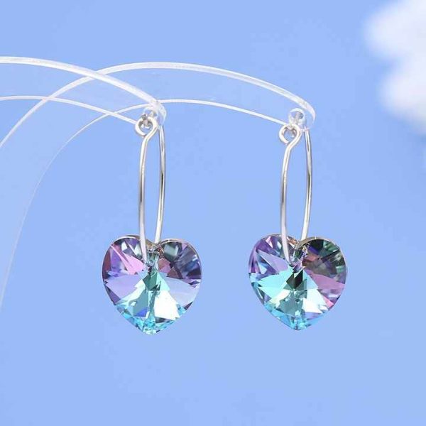 Wholesale 925 Sterling Silver 15mm 22mm Heart Crystal Stone Hoop Earrings for Women