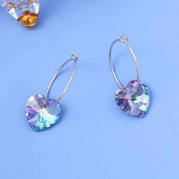 Wholesale 925 Sterling Silver 15mm 22mm Heart Crystal Stone Hoop Earrings for Women