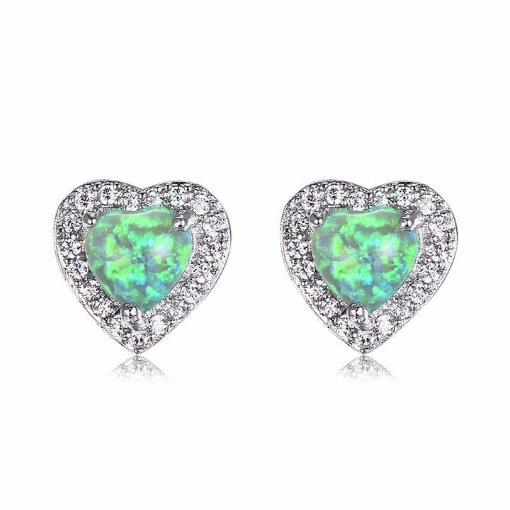 Fashion Female Love Heart Stud Earrings Vintage Silver Color Wedding Earrings for Women Cute Crystal Opal Stone Small Earrings