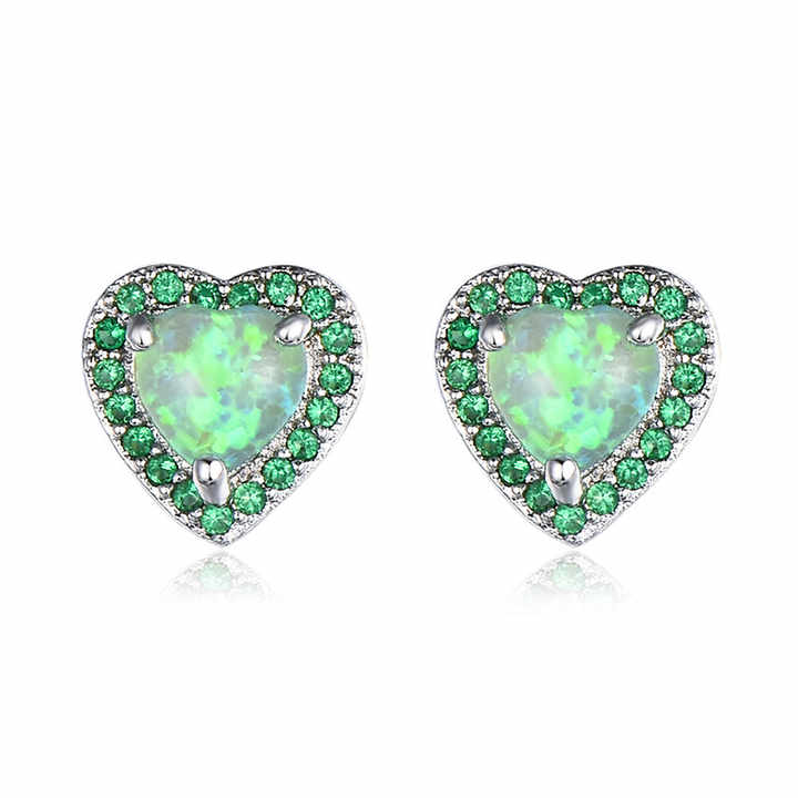 Fashion Female Love Heart Stud Earrings Vintage Silver Color Wedding Earrings for Women Cute Crystal Opal Stone Small Earrings