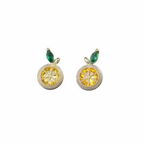 Lemon Fruit Design Crystal Earrings Silver Plated Trendy Rhinestone Jewelry for Women Party Wedding Gift Accessories