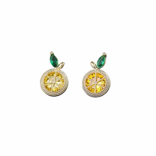 Summer Lemon Crystal Earrings Sweet Micro Pave Rhinestone Diamond Yellow Orange Fruit Earring Jewelry for Women