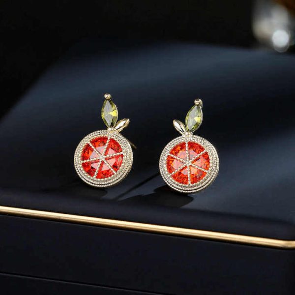 Summer Lemon Crystal Earrings Sweet Micro Pave Rhinestone Diamond Yellow Orange Fruit Earring Jewelry for Women