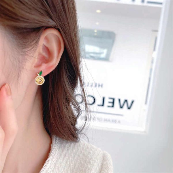 Summer Lemon Crystal Earrings Sweet Micro Pave Rhinestone Diamond Yellow Orange Fruit Earring Jewelry for Women