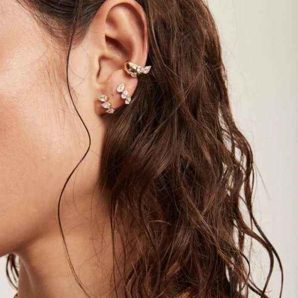 LOZRUNVE Chunky Jewelry Men Earrings 18k Gold Vermeil Water Drop Crystal Dome Ear Cuff Jewelry