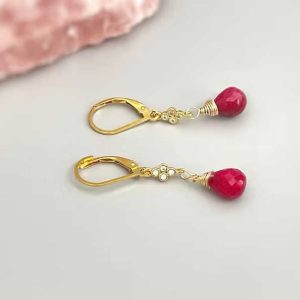 Handmade 925 Sterling Silver Red Dyed Ruby Drop Earrings Rose Gold Plated 3A Gemstone Jewelry for Women Anniversary Wedding Gift