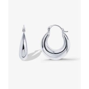 Hiphop Geometric 925 Sterling Silver Hoop Earrings with Crystal Accents for Women