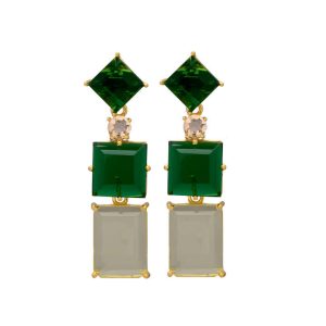 Handmade 925 Sterling Silver Drop Earrings with Emerald Hydro Crystal Quartz Gemstones for Women