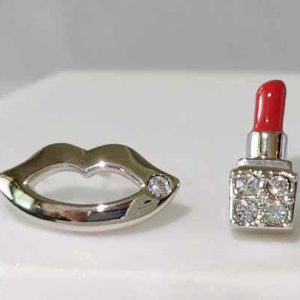 925 Sterling Silver Hypoallergenic Austrian Crystal Lip Lipstick Asymmetrical Stud Earrings