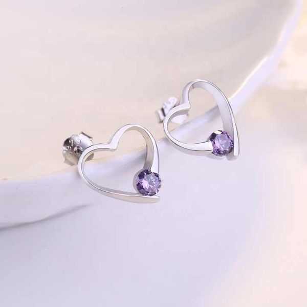 EZ09 Fashion Jewelry Silver Plated Hollow Heart Cubic Zirconia Stud Earring Crystal Hollow Heart Diamonds CZ Stud Earrings