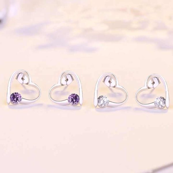 EZ09 Fashion Jewelry Silver Plated Hollow Heart Cubic Zirconia Stud Earring Crystal Hollow Heart Diamonds CZ Stud Earrings