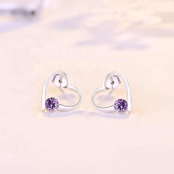 EZ09 Fashion Jewelry Silver Plated Hollow Heart Cubic Zirconia Stud Earring Crystal Hollow Heart Diamonds CZ Stud Earrings