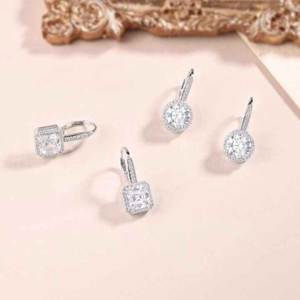 925 Sterling Silver Cubic Zirconia Hoop Drop Earrings for Women – Wedding Crystal Round Gemstone Jewelry