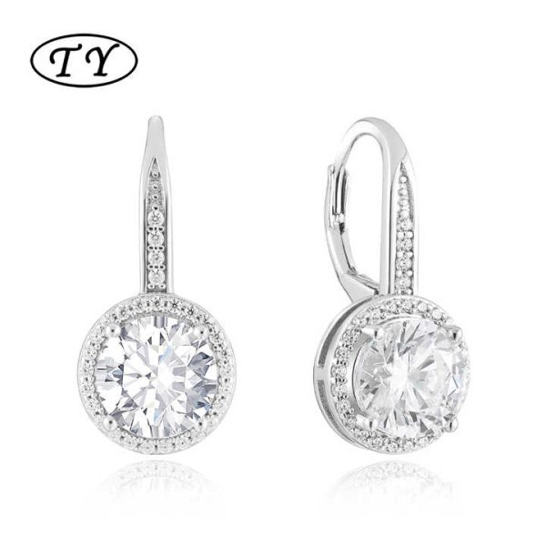 Cubic Zirconia Drop Earrings Silver Color for Women Girls Crystal Wedding Earrings 925 Sterling Pure Silver Round Stone Earrings