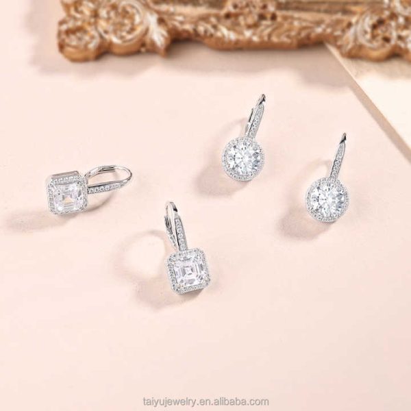 Cubic Zirconia Drop Earrings Silver Color for Women Girls Crystal Wedding Earrings 925 Sterling Pure Silver Round Stone Earrings