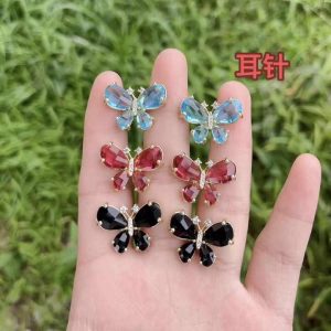 Dainty Butterfly Hoop Earrings and Ring Set with Cubic Zirconia | 18K Gold Plated Brass Jewelry for Wedding Anniversary Party