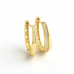 925 Sterling Silver Hoop Earrings with CZ Crystal Gold Plated Trendy Jewelry for Women