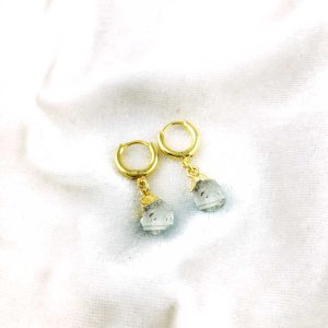 925 Sterling Silver Raw Herkimer Diamond Hoop Earrings Dainty Drop Gold Vermeil Earrings for Women