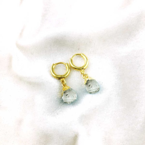 925 Sterling Silver Raw Herkimer Diamond Birthstone Crystal Gold Vermeil Dainty Drop Hoop Earrings Jewelry for Girl Womens