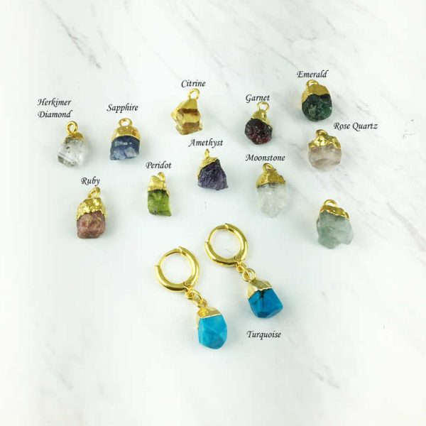 925 Sterling Silver Raw Herkimer Diamond Birthstone Crystal Gold Vermeil Dainty Drop Hoop Earrings Jewelry for Girl Womens