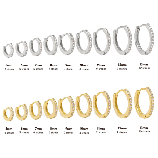 FUAMAY 925 Sterling Silver Gold Plated Multi Size Crystal Tiny Micro Pave Small Gold Hoop Huggie Baby Earrings