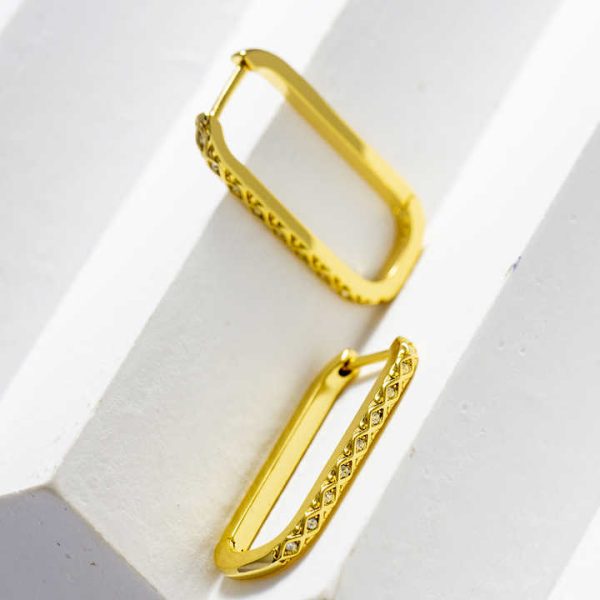 Fashion Trendy 18K Gold Plated Jewelry 925 Sterling Silver Round Shaped Crystal Diamond Unique Hoop Earrings for Women