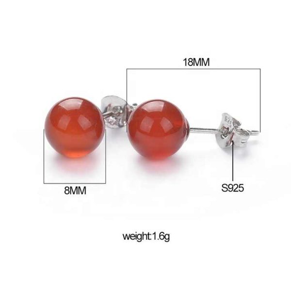 Cliobeads 925 Sterling Silver Jewelry 8mm Carnelian Malachite Amethyst Crystal Round Ball Natural Stone Stud Earrings