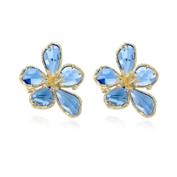 Unique Design Exaggerated Crystal Flower Big Earrings Temperament Summer Small Fragrance Flower Sterling Silver Stud Earrings