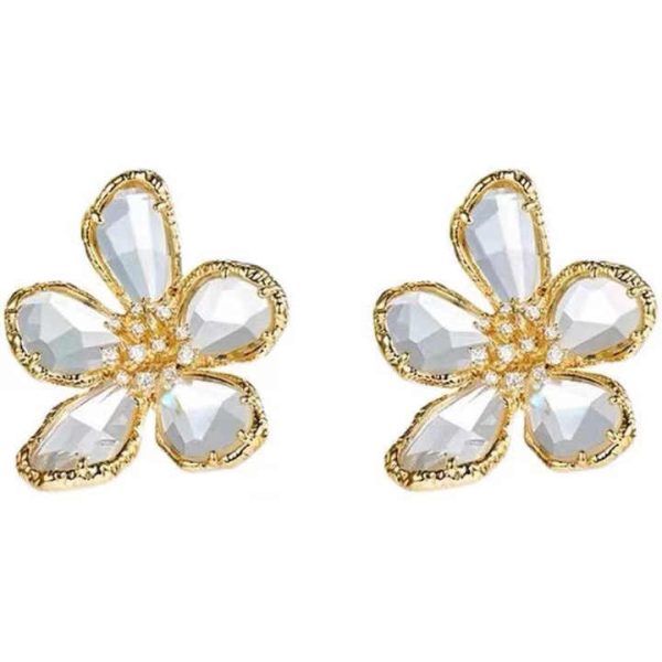 Unique Design Exaggerated Crystal Flower Big Earrings Temperament Summer Small Fragrance Flower Sterling Silver Stud Earrings