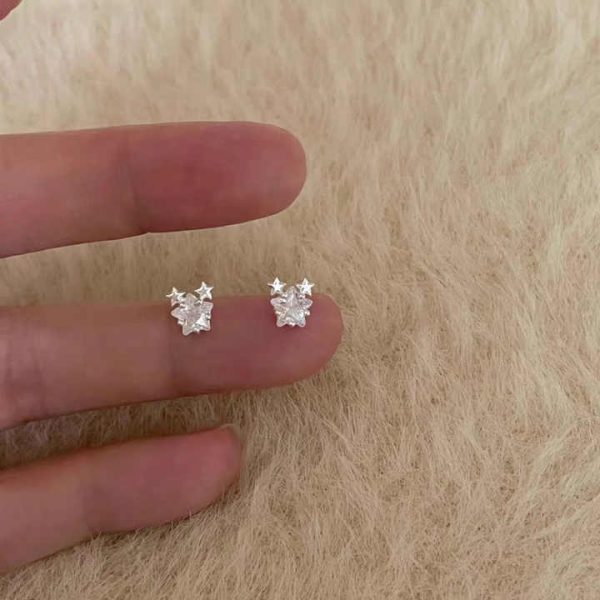 Korean Fashion INS Pure S925 Sterling Silver Shiny Zircon Crystal Star Shape Stud for Women Girls Jewelry