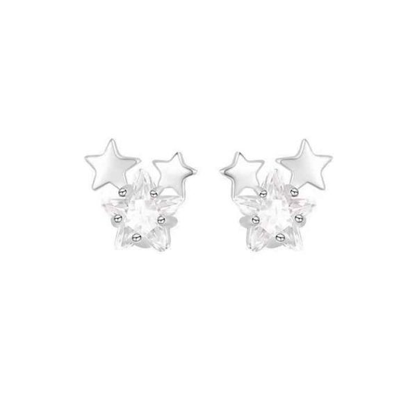 Korean Fashion INS Pure S925 Sterling Silver Shiny Zircon Crystal Star Shape Stud for Women Girls Jewelry