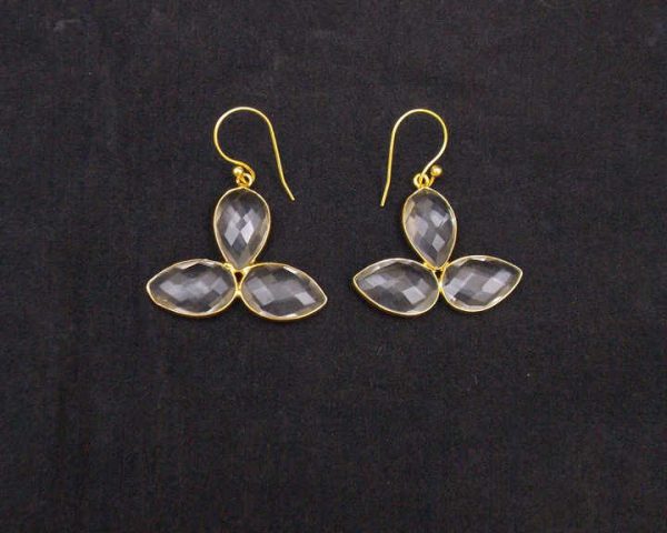 Crystal Quartz Pear Shape Gold Plated Jewelry Vintage Making Natural Multi Gemstone Stud Set CZ Earring