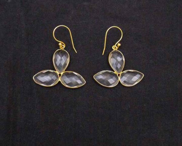 Crystal Quartz Pear Shape Gold Plated Jewelry Vintage Making Natural Multi Gemstone Stud Set CZ Earring