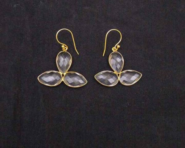 Crystal Quartz Pear Shape Gold Plated Jewelry Vintage Making Natural Multi Gemstone Stud Set CZ Earring
