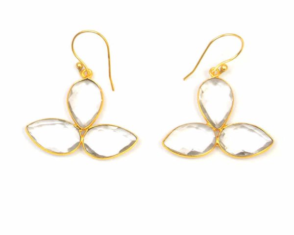 Crystal Quartz Pear Shape Gold Plated Jewelry Vintage Making Natural Multi Gemstone Stud Set CZ Earring