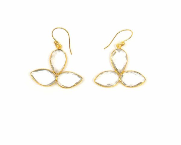 Crystal Quartz Pear Shape Gold Plated Jewelry Vintage Making Natural Multi Gemstone Stud Set CZ Earring